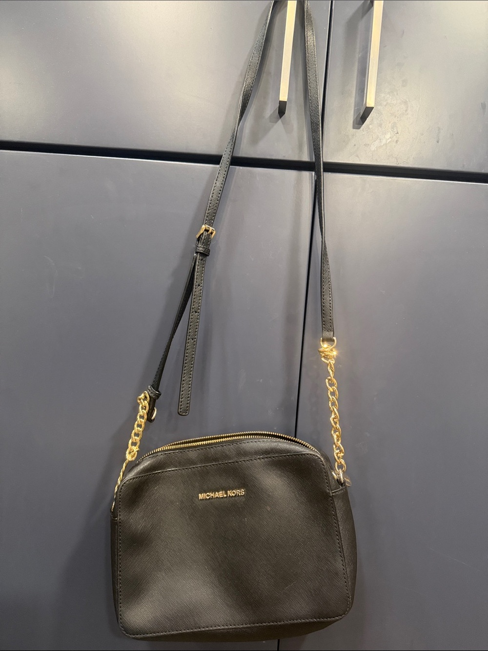 Michael Kors Black Crossbody with Gold Chain Accents